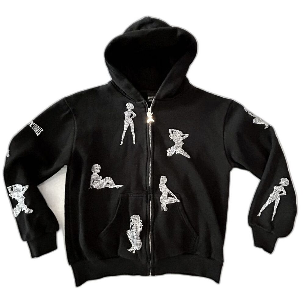 Named Collective Unrealistic Ideals Rhinestone Zip Hoodie Black